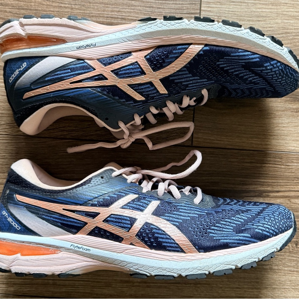 ASICS Women's Navy and Peach Sneakers